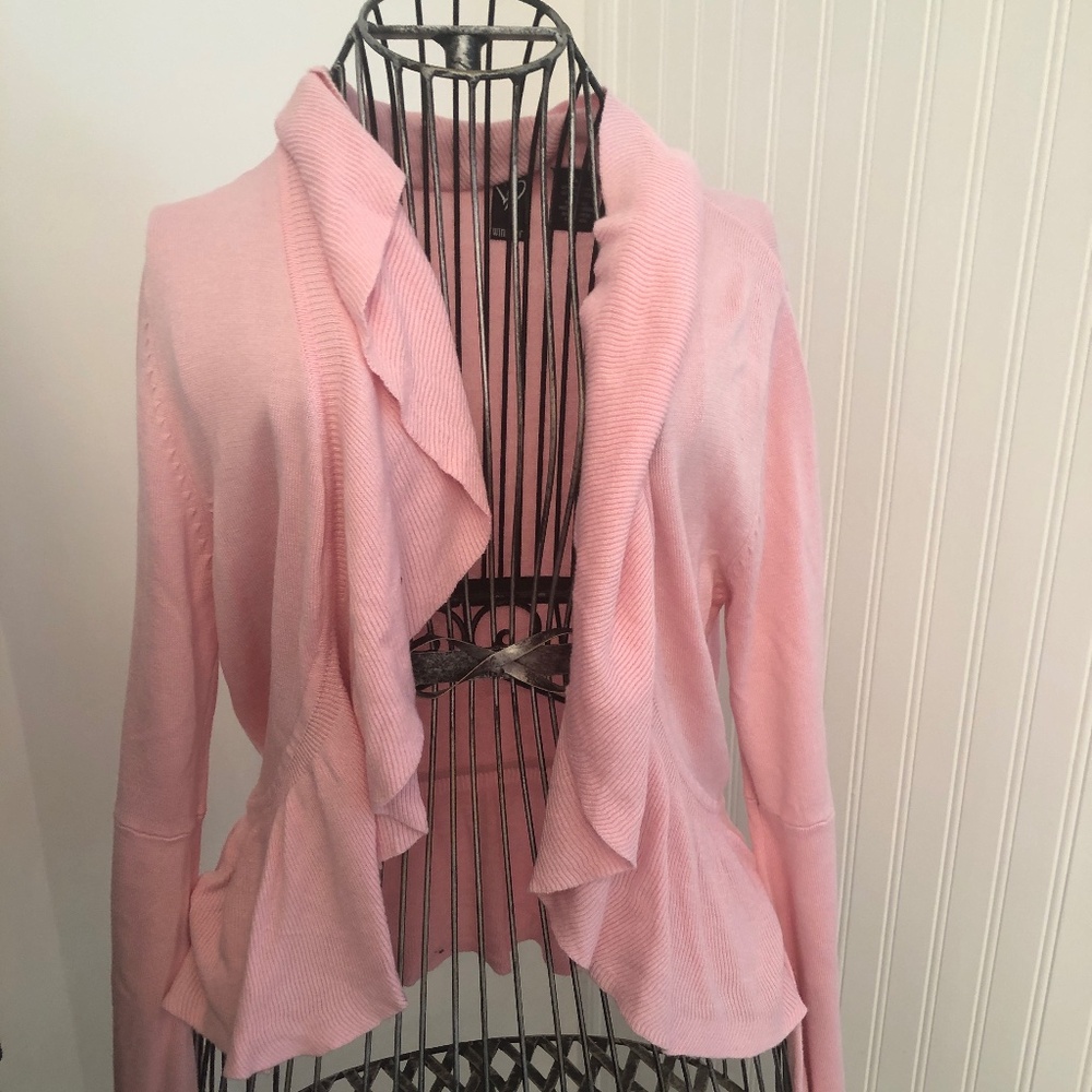 Pink Cotton Cottagecore Feminine Waterfall Collar Cardigan